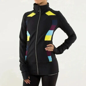 Lululemon Nice Asana Long Sleeve Jacket in Black / Pow  Stripe Split Pea Size 4